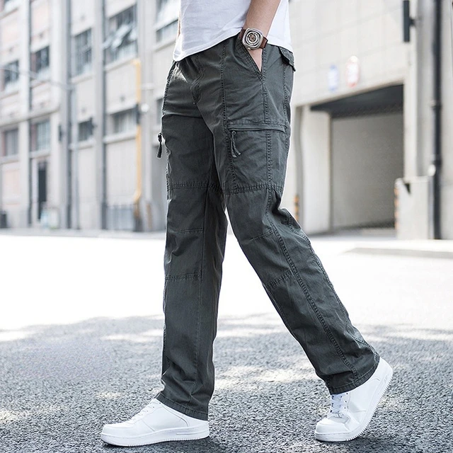Men Cargo Pants Trousers Straight Bottoms Multi Pockets Outdoor Work  Fishing 