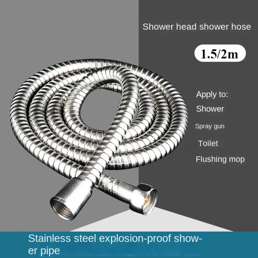 Shower Hose 1.5/2M Black/Silver Flexible Shower Hose Stainless Steel Long Bathroom Pipe Extension Bathroom Accessories