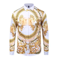Luxury Men's Shirts Fashion Golded Chain 3D Printed Long Sleeve Tops Turn-down Collar Buttoned Shirt Party Club Cardigan Blouses