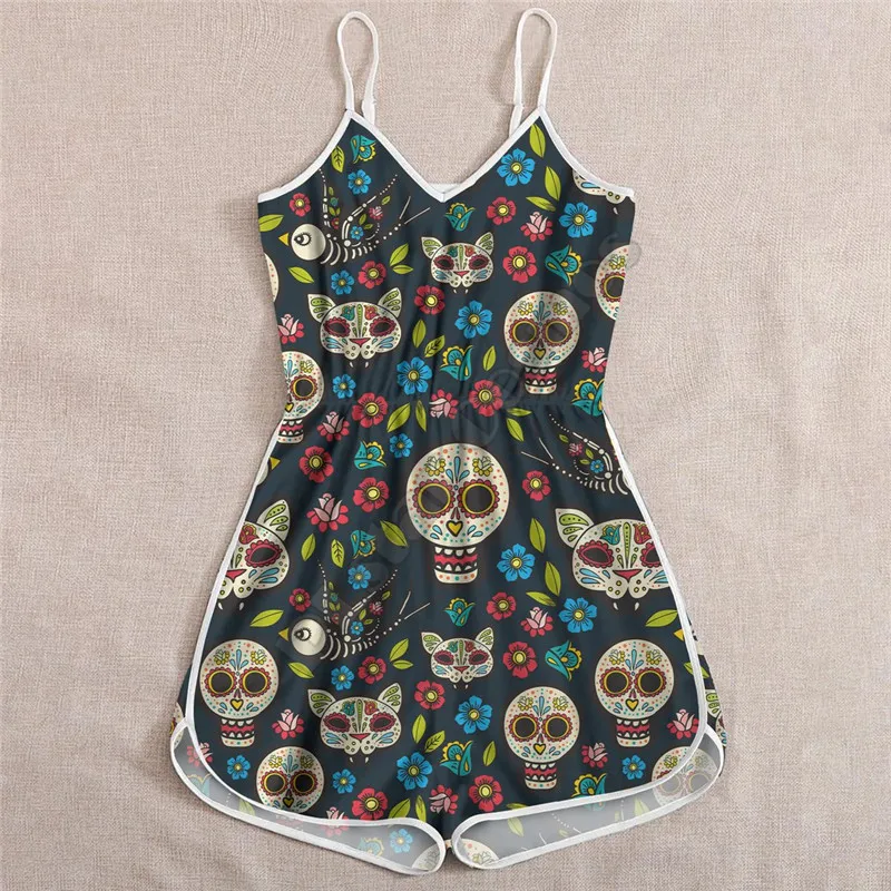 PLstar Cosmos 3D All Over Printed Rompers For Women Skull Pattern Rompers Summer women's Playsuits Bohemia Style Clothes