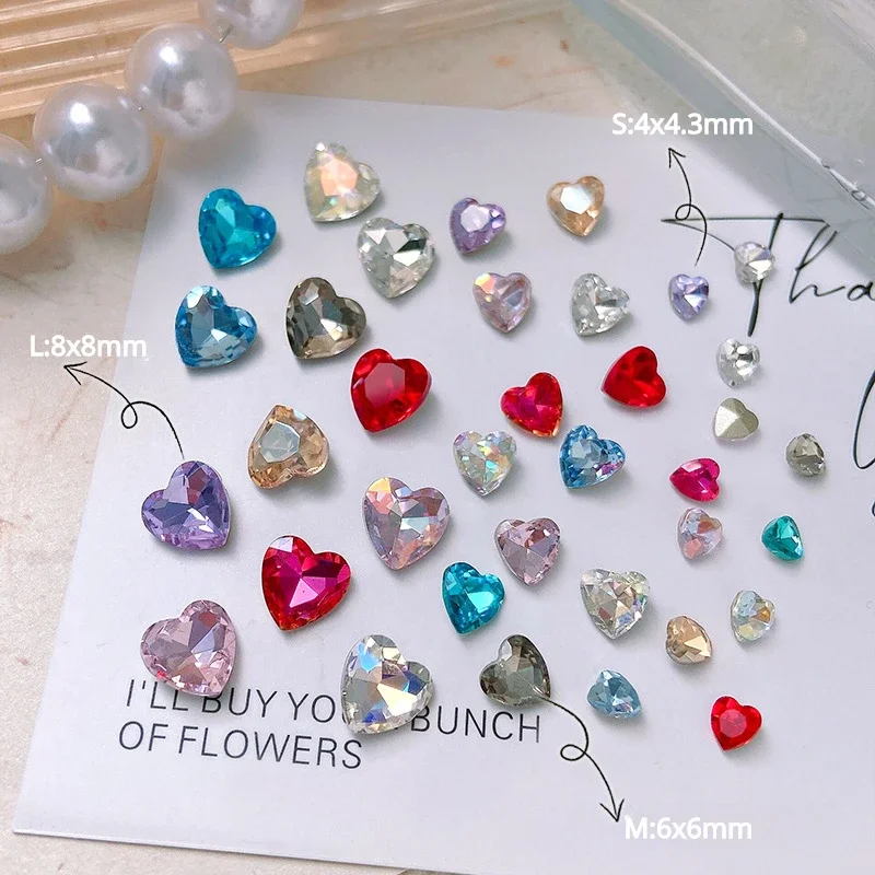 30pcs Multicolor Love Crystal Diamond Nail Charms Decoration Glass Pointed Bottom Peach Heart Gemstone Manicure Accessories 2