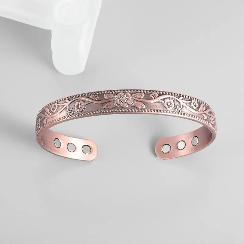 Bangle Bracelet Flower Cuff Bangle for Women Men Vintage Adjustable Ancient Copper Plated Magnetic Bracelet Fashion Jewelry Gift