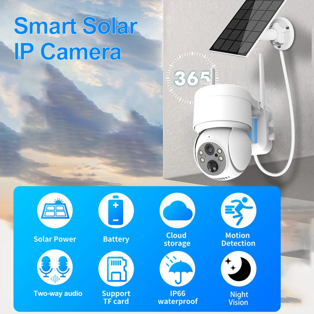 Cámara Solar Wifi Exterior 4MP Vigilancia Inalámbrica Cámaras IP