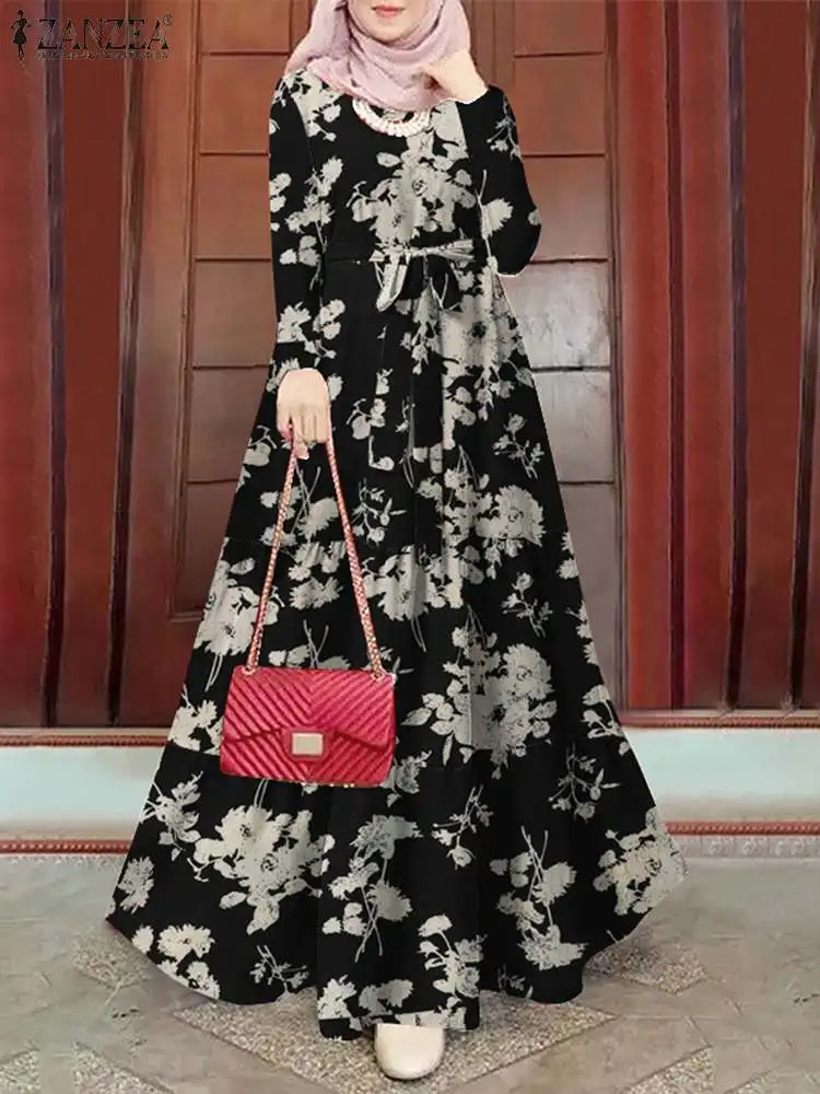 

Vintage Long Sleeve Floral Printed Sundress Women Muslim Abaya Long Dress ZANZEA Marocain Eid Mubarek Ramadan Turkey Vestido