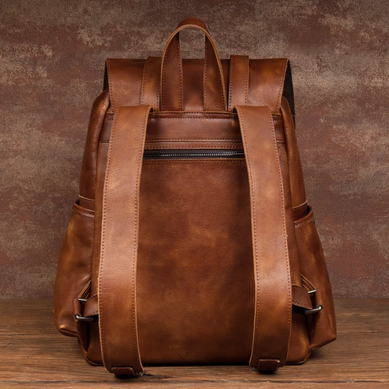 Retro trend handmade leather backpack men's business leisure leather backpack large capacity short-distance travel bag