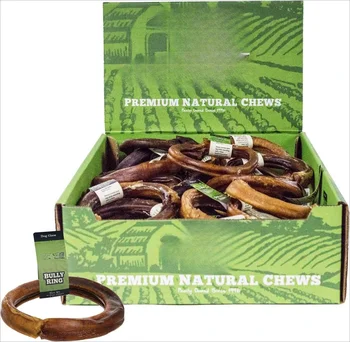 All-Natural Bully Stick Rings for Dogs - Long Lasting Rawhide Chew Treat - Case of 35 1