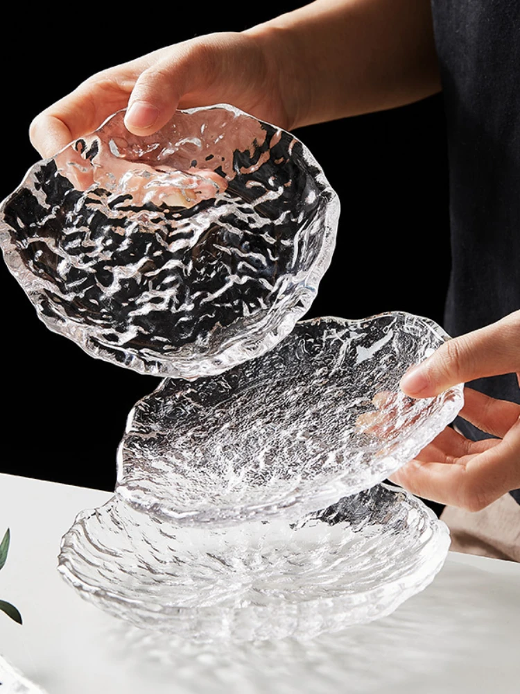 Hand Made Crystal Glass Plate Home Creative Salad Plate Fruit Dim Sum Sushi Cupmat Pot Tea