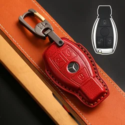 Premium Leather Car Key Fob Protector with Keychain and Holder (Red Style B)