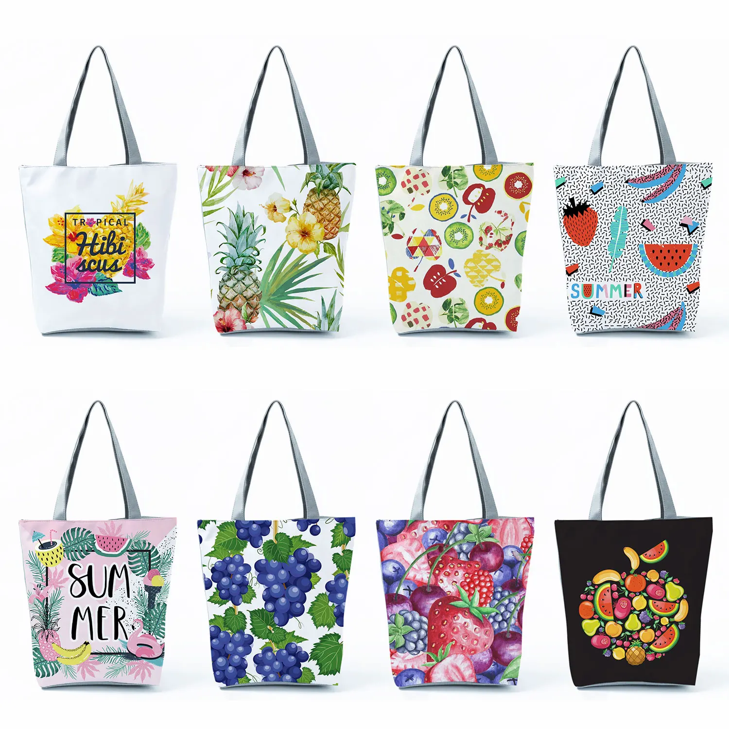 

Eco Reusable Creativity Fruit Printed Handbags Foldable Shoulder Bag Women Shopping Bag Outdoor Beach Travel High Capacity Totes