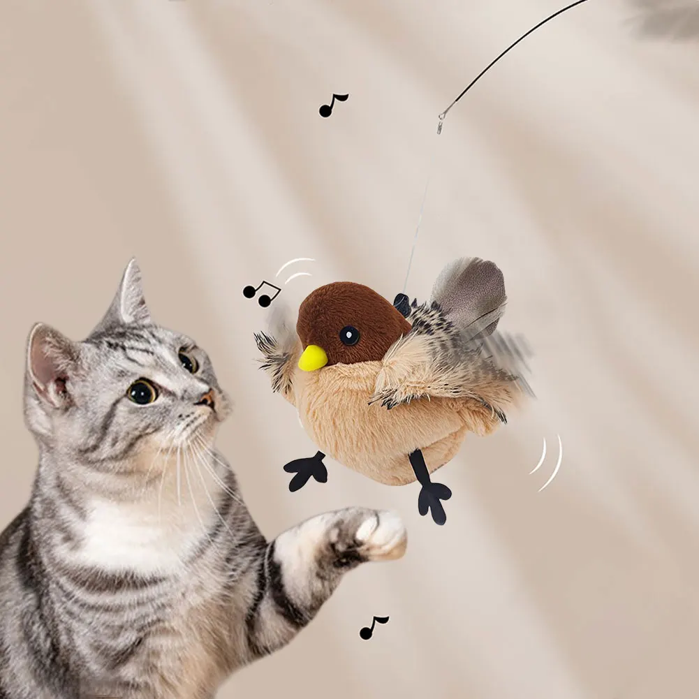 Electric Bird Toy Chirping Flapping Bird Cat Toy Interactive Cat Toys Plush Flying for Indoor Cats