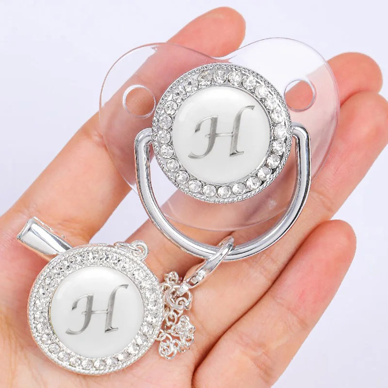 Pacifier Clip Baby Personalized Pacifier Clip Newborn Luxury Pacifiers Holder Letter Silver Bling Infant Transparent Silicone Teether BPA Free