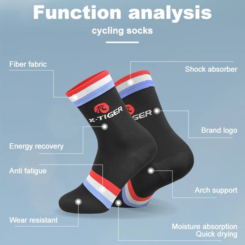 X-TIGER Cycling Socks Breathable Quick-drying Road Bicycle Socks Outdoor Sports Wear-resistant Professional Cycling Sports