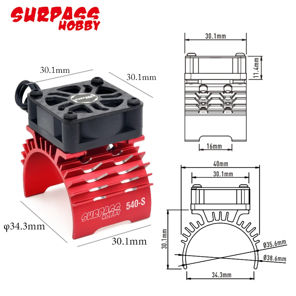 Surpass Hobby 540 Electric Metal Motor Cooling Fan 36mm Double Cool Fans Heat Sink Suit for All 1/8 1/10 Model Cars RC Parts