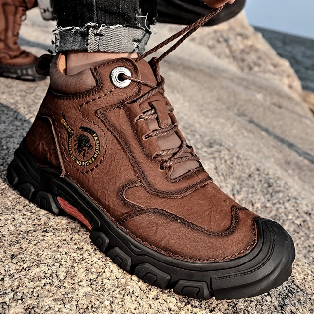 Zapatos de cuero genuino para hombre, calzado de senderismo hecho a mano de  alta calidad, zapatillas antideslizantes para exteriores, botas cálidas de  invierno, botas Vintage de tendencia - AliExpress