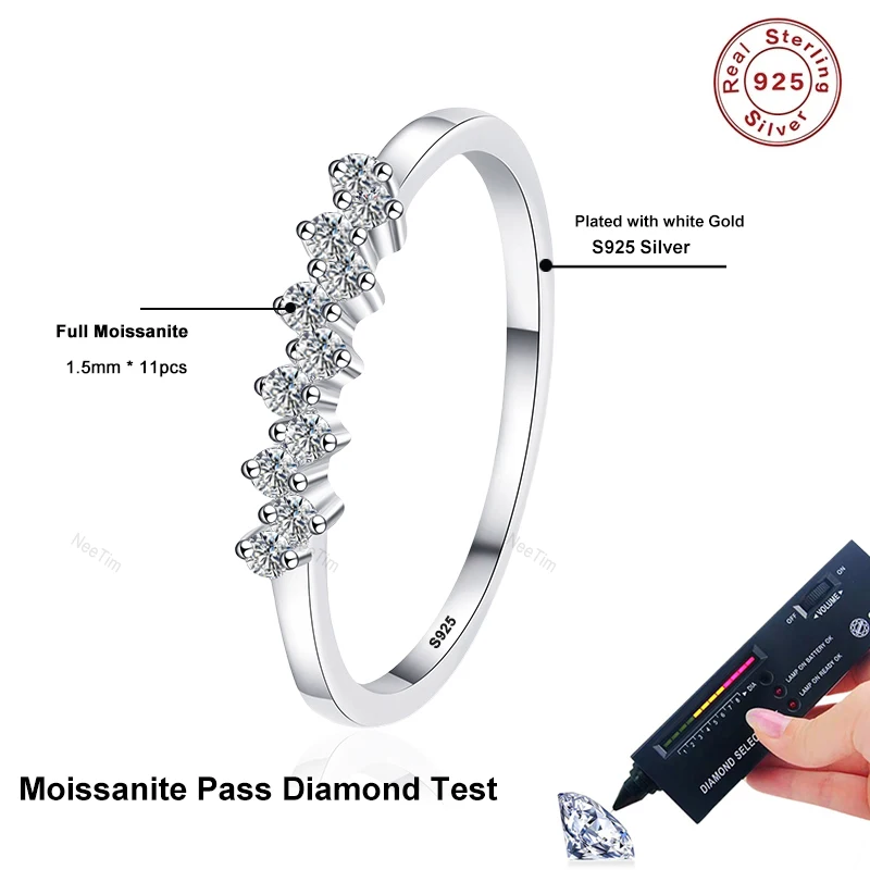 NeeTim Full 1.5mm D Moissanite Rings for Women 925 Sterling Silver Lab Diamond Wedding Ring Stackable Ring Band Gemstone GRA 5 NeeTim Full 1.5mm D Moissanite Rings for Women 925 Sterling Silver Lab Diamond Wedding Ring Stackable Ring Band Gemstone GRA - Image 5
