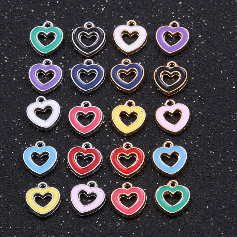 

30pcs10*12mm 10 Colors Charms Hollow Heart Cute Enamel Pendants For DIY Girl Necklaces Earrings Jewelry Accessories Finding