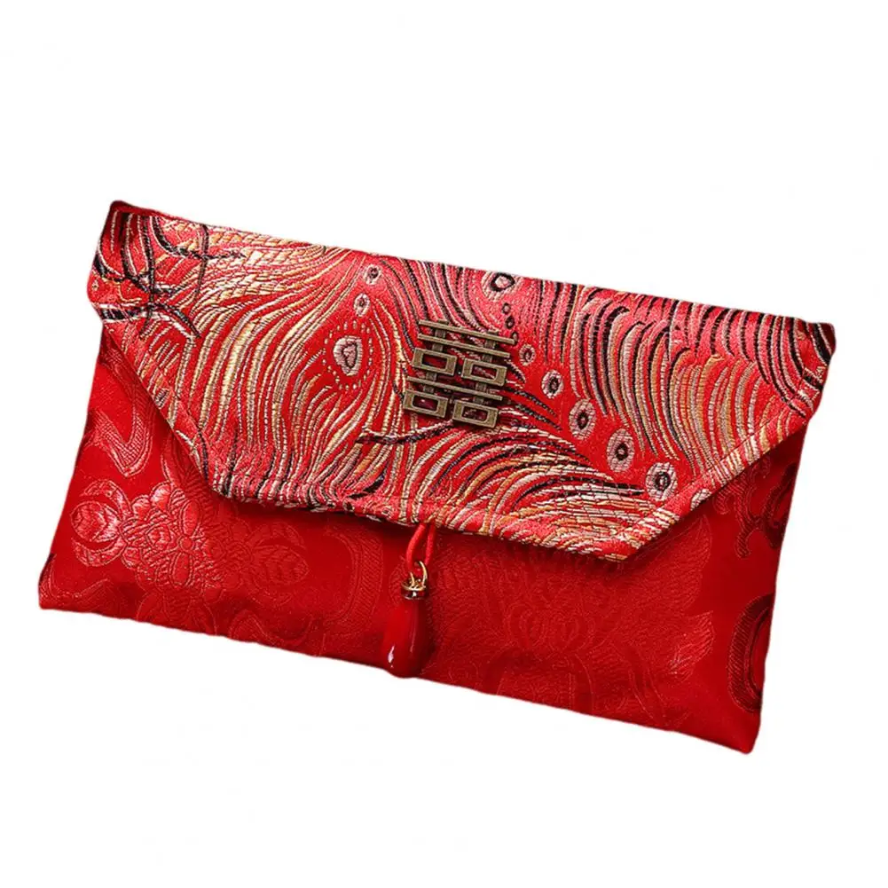 Luxury Wedding Chinese Red Envelope Dragon Phoenix Embroidered Satin Lucky Money Envelope Pocket Wedding Spring Festival Gift