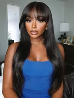 30 34 pouces os droit perruque de cheveux humains avec frange frange brésilienne 3x1 HD dentelle frontale perruques 200% densité Remy perruques de cheveux humains 1