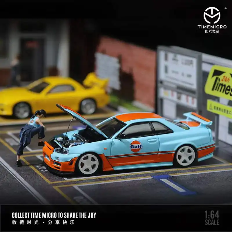 

TIME MICRO 1:64 Nissan Gtr34 Blue Oil limited2000 Die-Cast Car Model Collection Miniature