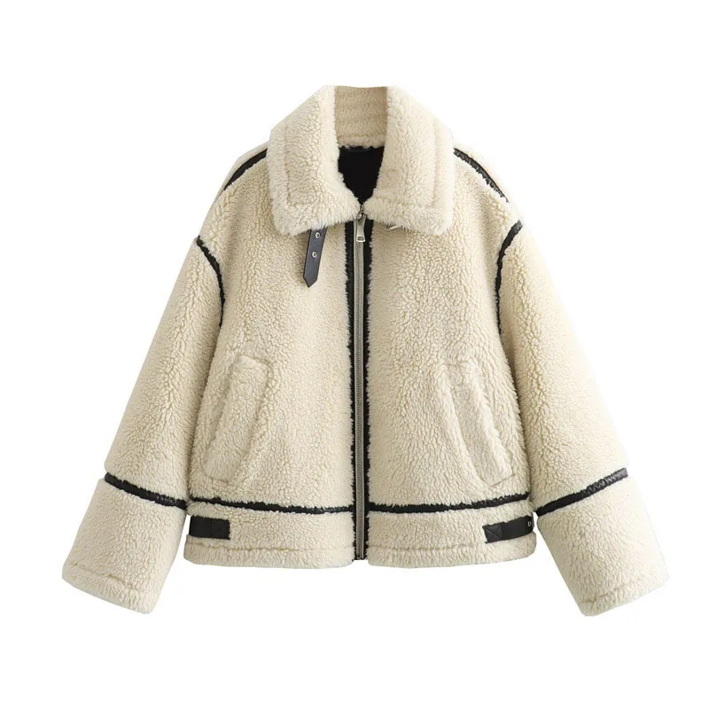 

2024 Autumn and Winter New Women's Fashion Loose Spliced Versatile Lamb Fleece Jacket Coat