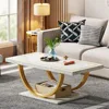Coffee Table White Gold Engineered Wood Coffee Table with Faux Marble Veneer and Metal Frame Rectangle Coffee Table 1