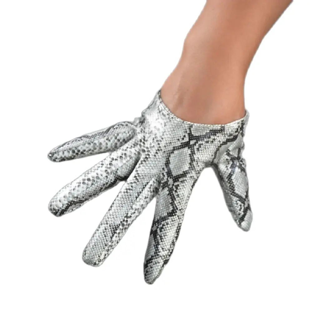 

Long Gloves Leather PU Patent Animal Print Snakeskin Silver Python Fashion Women Sexy Mittens Cosplay Gothic Girl Accessories