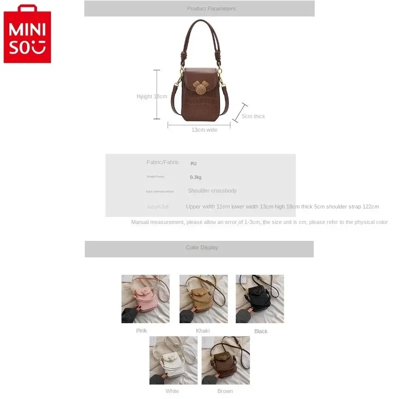 MINISO Disney Mickey Fashion Trendy One Shoulder Crossbody Bag Student High Quality Sweet Versatile Storage Phone Bag