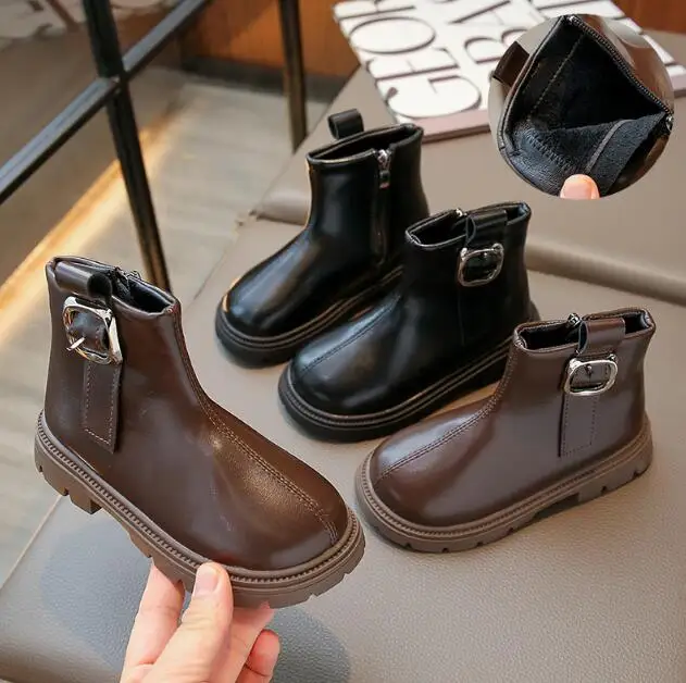 

Autumn/Winter Children Snow Boots Boys Girls Leather Ankle Boots Fashion Waterproof Non-slip Warm Snow Shoes Kids Sport Shoes