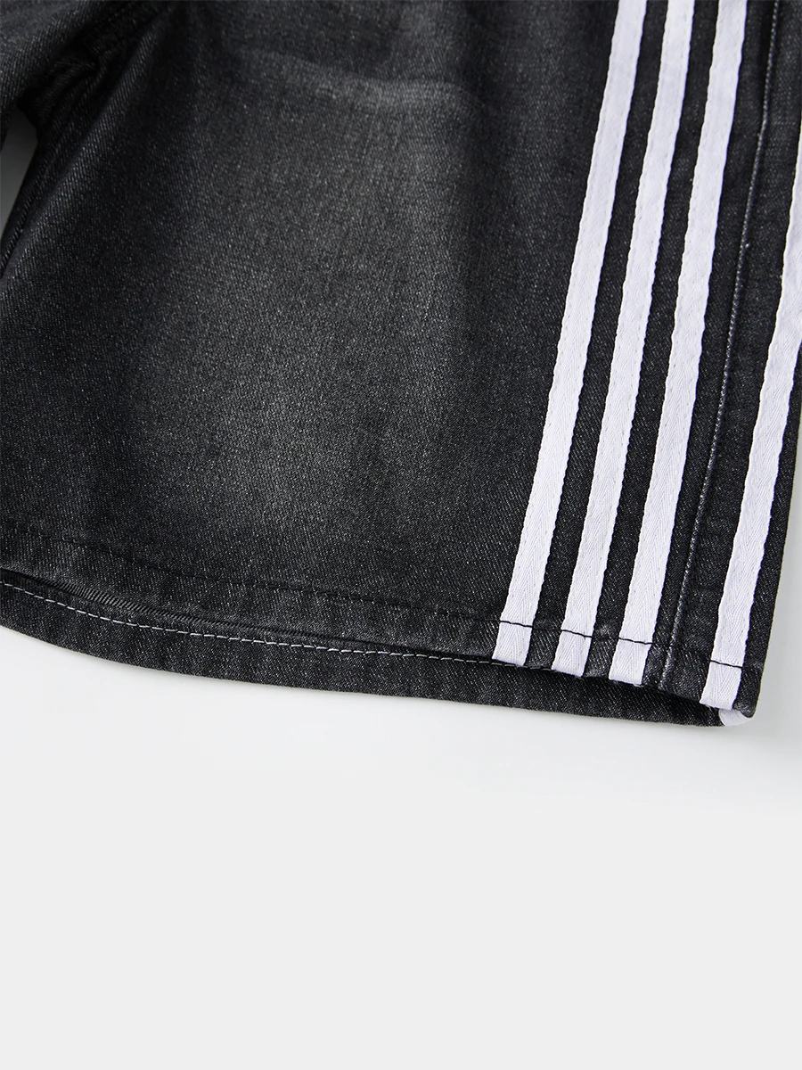 Men s Denim Shorts Elastic Waist Striped Summer Casual Shorts with Pockets - Stylish Streetwear for a Cool Look