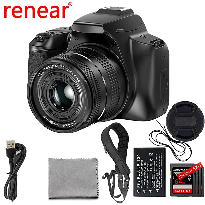 Digital camera Digital Camera 4K 64MP SLR Camera Digital Photography 10X Optical Zoom Youtuber Webcam Photography