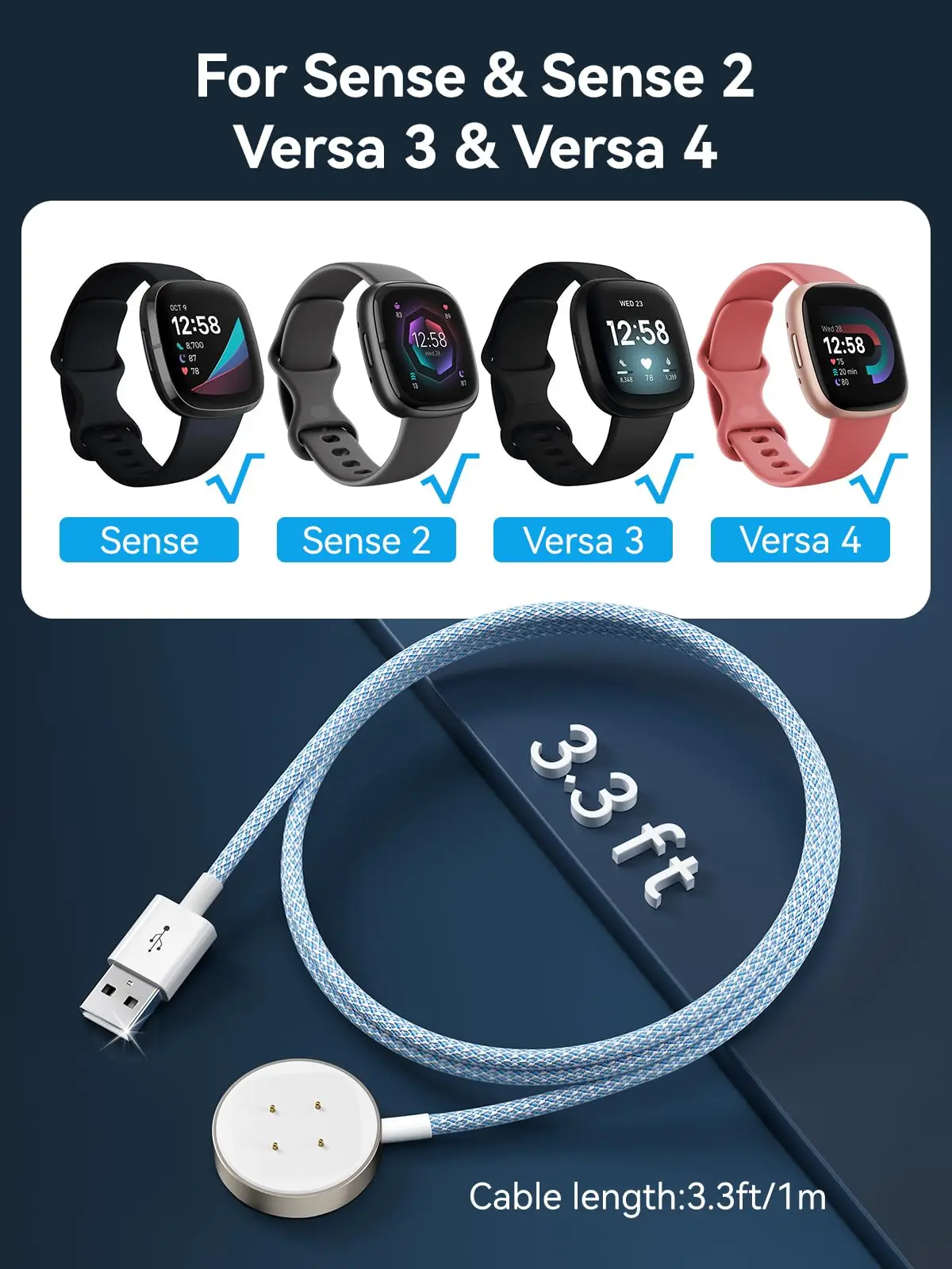 Fitbit Sense/Versa 3/Sense 2/Versa 4 /3 Ʈ ġ  ̺, ޴ ׳ƽ  ũ,  ִ 극̵ ڵ, 2 