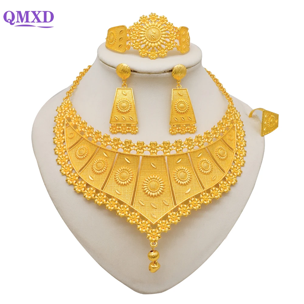 2309101-d8b120.jpg S7f56cb3d999f4d499d1ba126570b45a36 Fashion Big Set Jewelry Set For Women Clothing Accessories Gold Color Bridal Necklace Set Wedding Gifts Mallzona