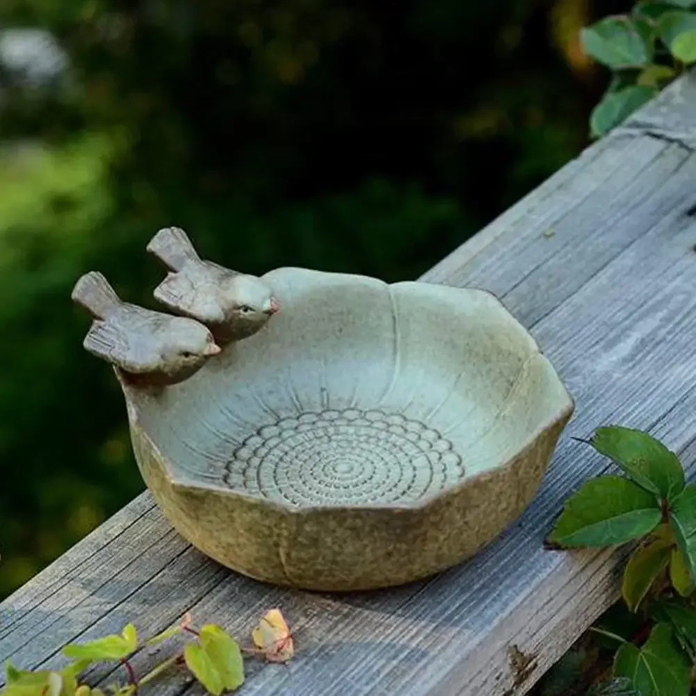 Ceramic Birdbath Bowl Bird Feeder Food Holder Container Bird Feeding Tray for Outdoor Garden Courtyard Decoration Feeder