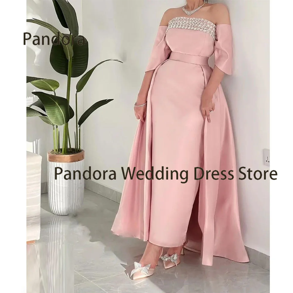 

Платье Pandora женское ТРАПЕЦИЕВИДНОЕ до щиколотки, вечернее, с открытыми плечами, с коротким рукавом, с кристаллами, с разрезом, для свадьбы, дня рождения