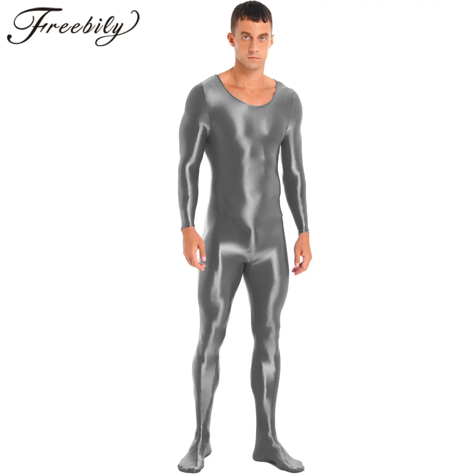 Men Swimsuit Full Body Bodysuit Solid Color Sleeveless Leotard Slim Fit Lingerie Pole Dance Clubwear