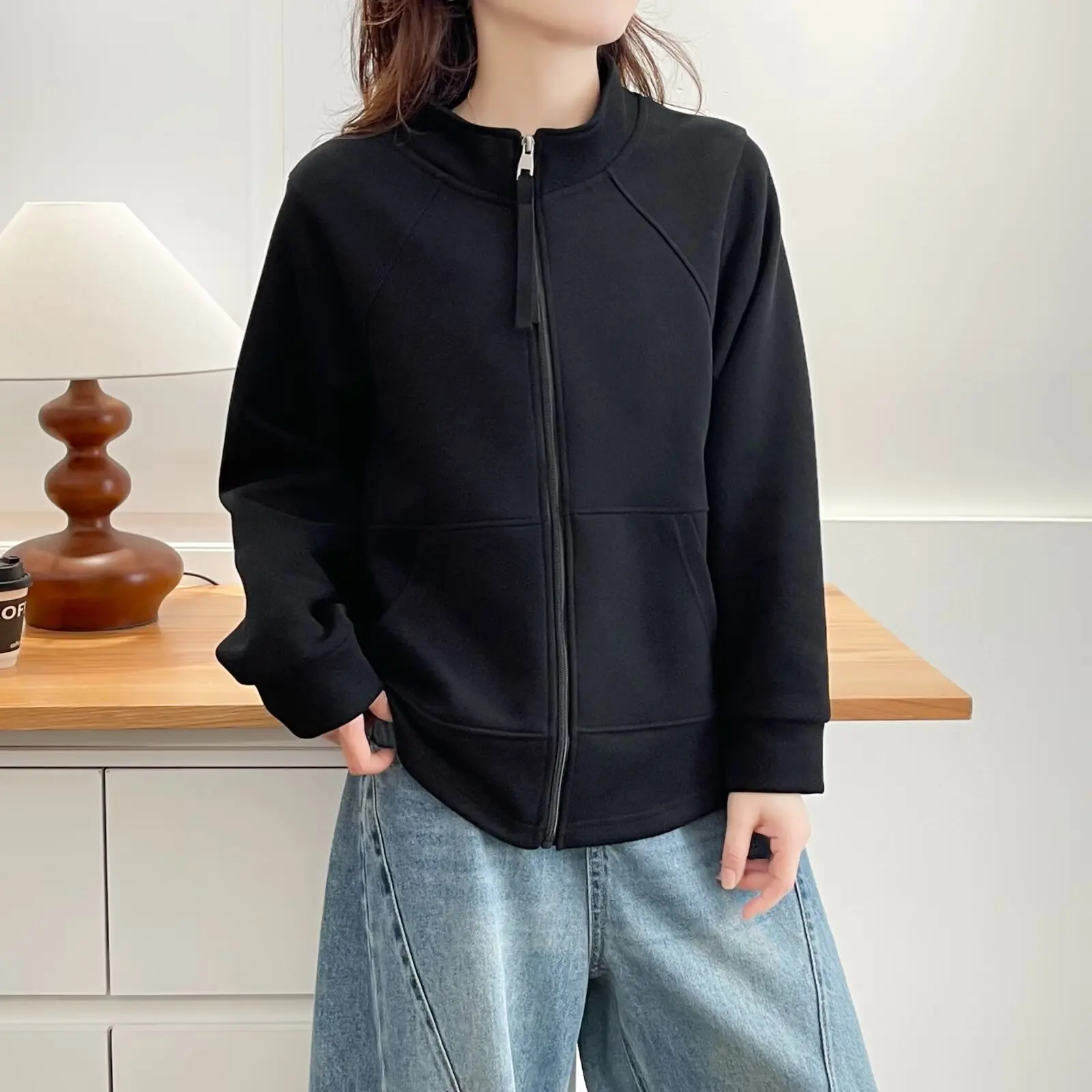 XXXXL Fashion Plus Size Women's Jacket Autumn New Style Simple stand-up Collar Long Sleeved Sweatshirt 8235