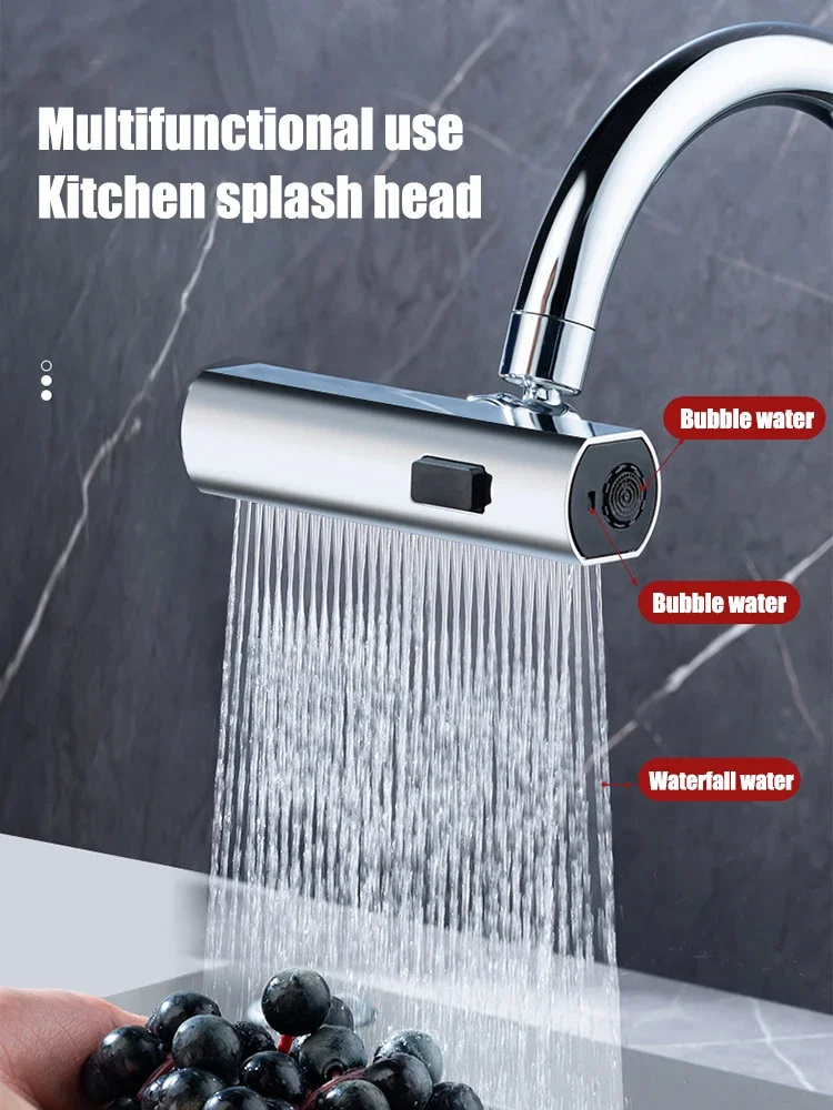 Feiyu Kitchen Faucet Splash proof Artifact Waterfall Water Discharge Rotating Bubbler Boosting Extended Universal Faucet