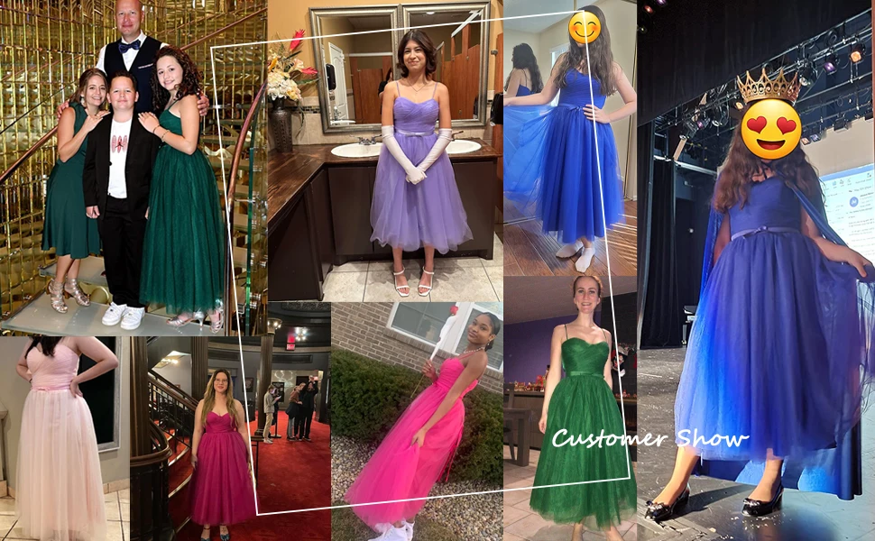 Tüll Tee Länge Ballkleider Sweetheart Spaghetti-Trägern Korsett Elegante formelle Abend Party Kleider