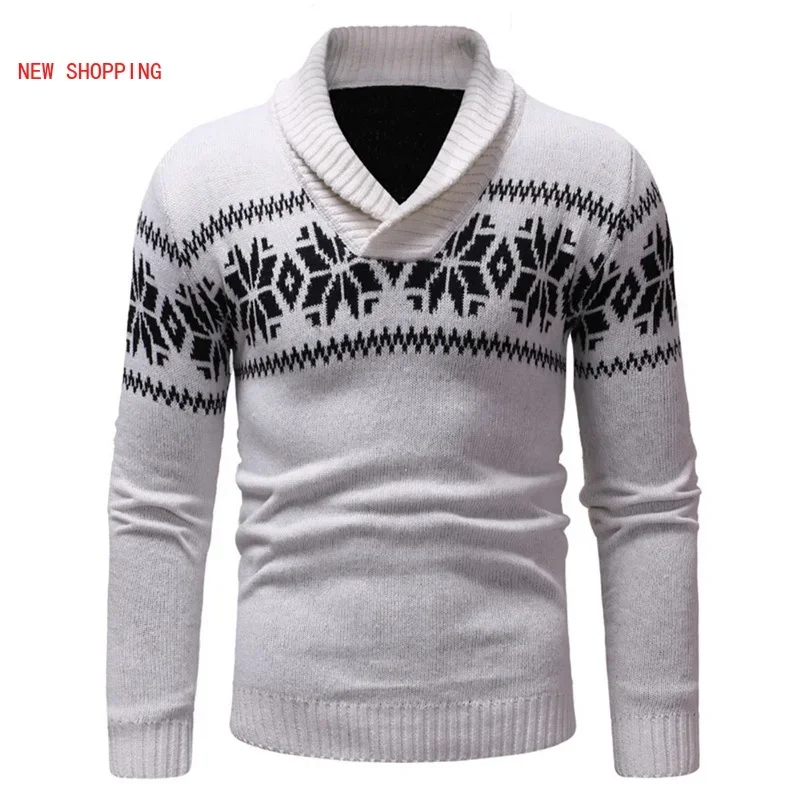 Mens Causal Turtleneck Sweater Vintage Printed Autumn Winter Christmas Pullover Knitted Jumper Sweaters Slim Fit Male Clothes