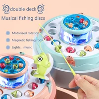 Double Musical Fishing Plate, Rotating Fishing Toys for Children with Lights, 16 Big Fish, 10 Small Fish, 4 Fishing Rods, Gifts 1