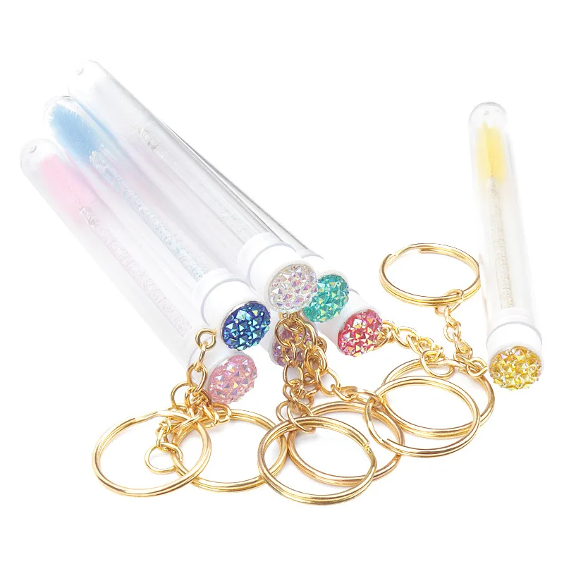 Tube Eyelash Brush With Gold Keychain Glitter Mascara Wand For Women Lash Extension Micro Comb Container Makeup Tools 10 Pcs