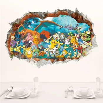 Autocollant mural Pokémon Pikachu pour chambre d'enfant, dessin animé, décoration murale, salon, chambre à coucher, cadeaux pour enfants, autocollant de porte, affiches mignonnes 1