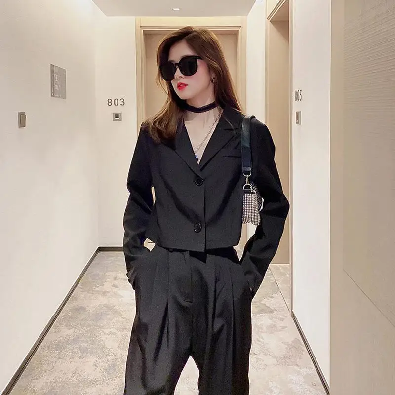 Women Suits Autumn Spring Fashion Short Coat Wide Leg Pants 2 Piece Set Office Lady Euro-America Style All-match 200a mig welding torch 15ak torch mag gun 3m 10ft air cooled euro style mb 15ak mig torch