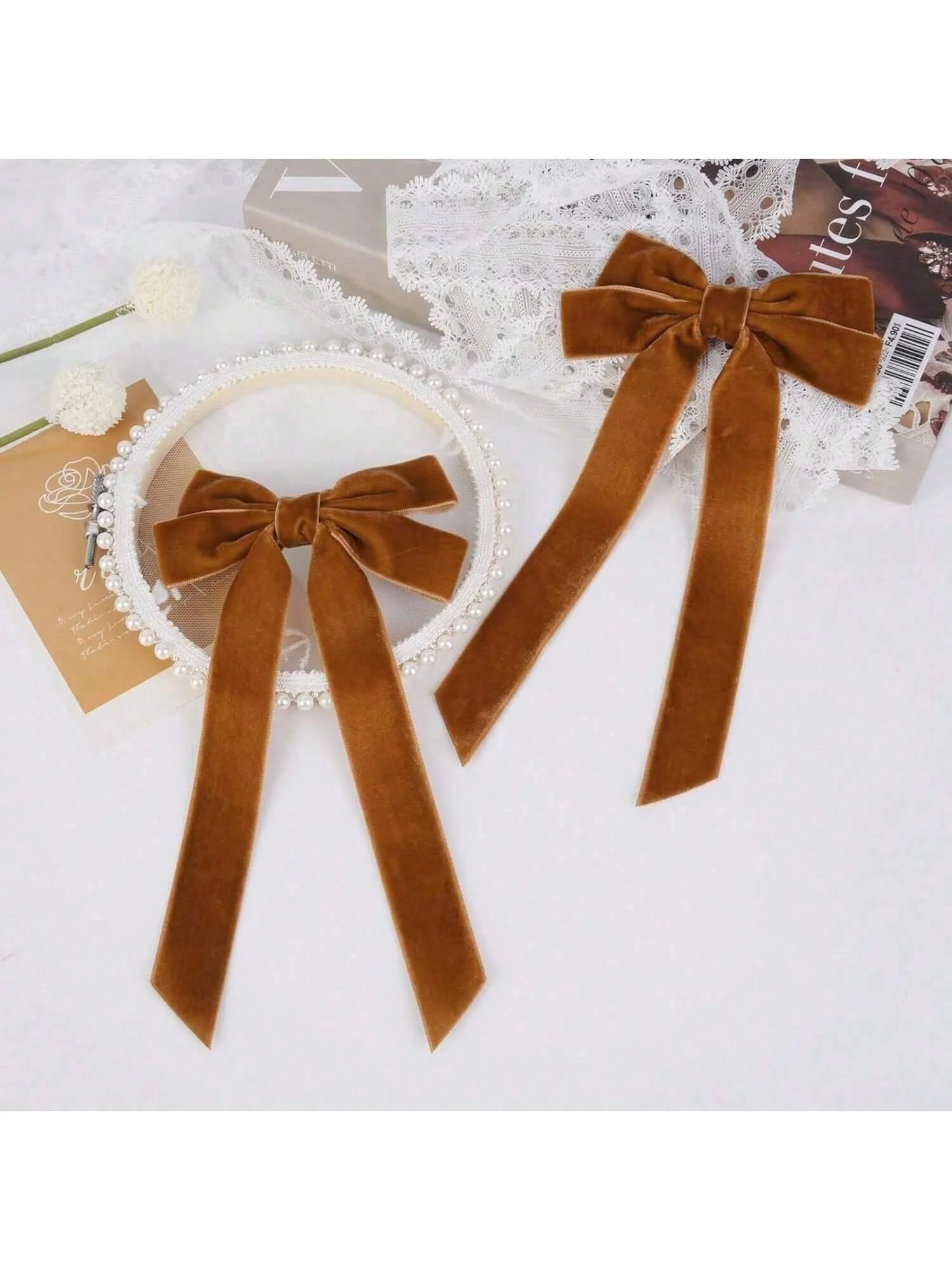 2PCS Velvet Hair Bows Brown Hair Ribbon Clips Big Fall Alligator Clips Hair Accessories for Women Girls Toddlers Kids Baby 4