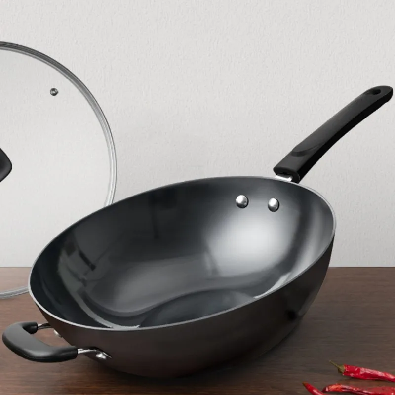 

Big Cast Iron Wok Frying Pan Uncoated Gas Stove Kitchen Chinese Non Stick Wok Pan Cooking Pot Utensils Cookware Cookware