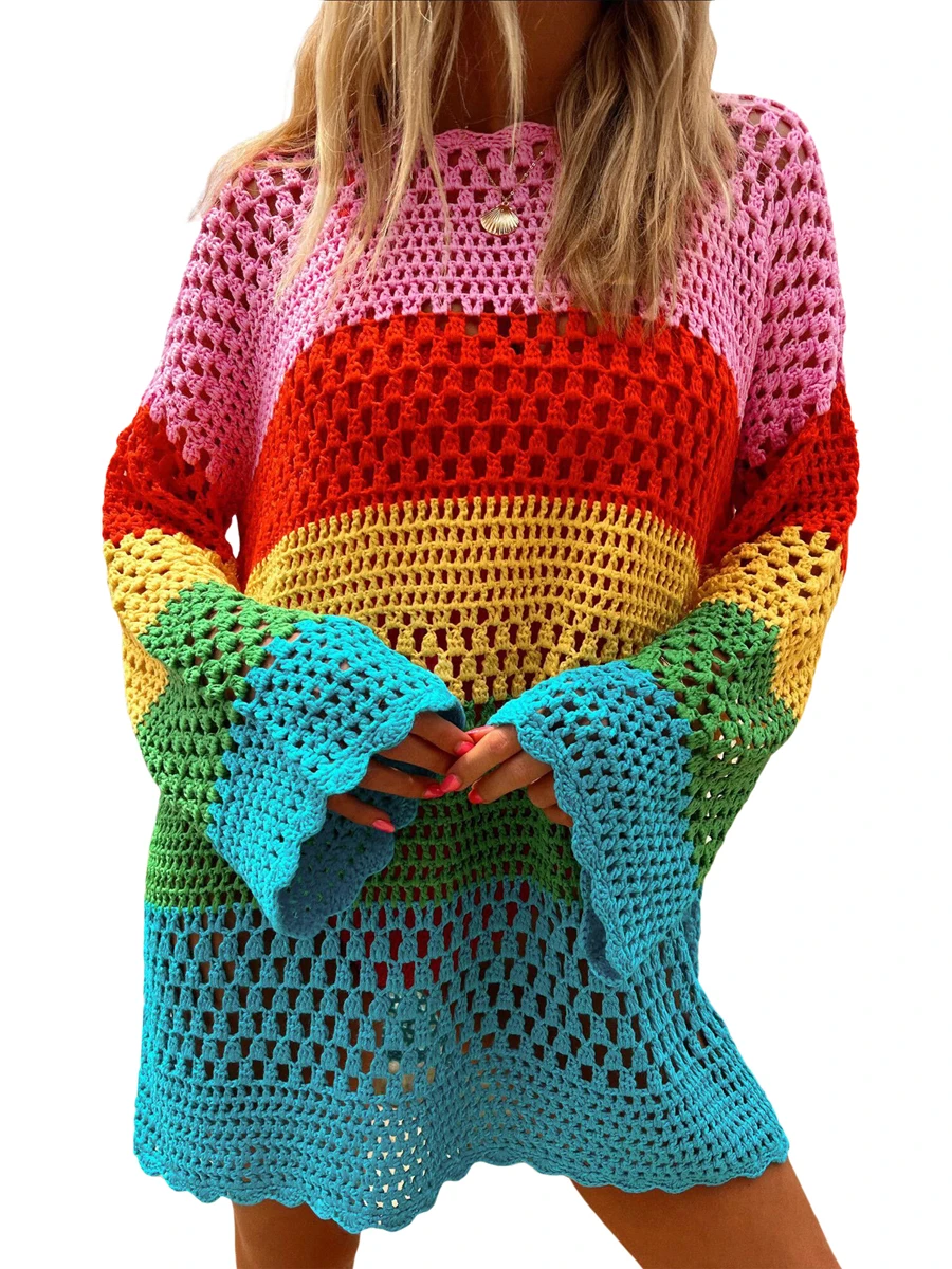 

Women s Crochet Swim Coverup Stylish Bathing Suit Cover Ups for Swimwear Bikini and Beachwear - Knit Mesh Beach Dress for a