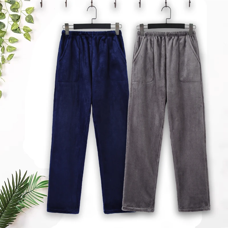 Couple's pajamas Winter flannel loose fat double pocket straight leg trousers Men's and women's same coral velvet home pants