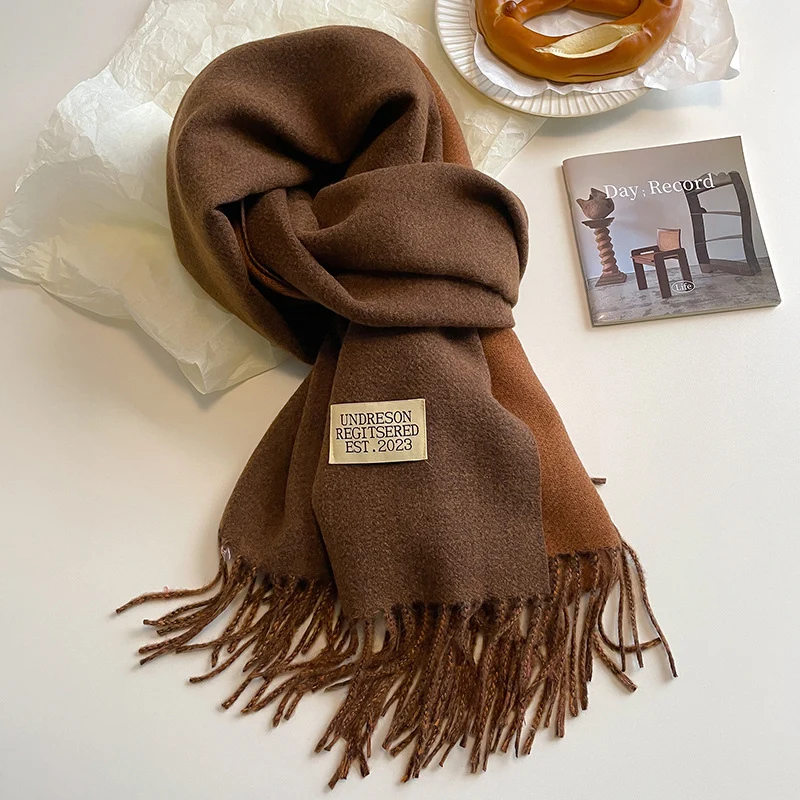 Luxurious Double-Sided Cashmere Pashmina Shawl with Tassel Detailing