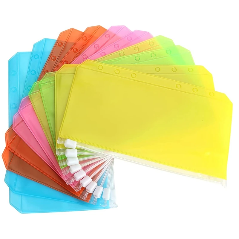 20 Pcs A6 Zipper Punched Binder Pockets 6 Holes Ring Binders Document