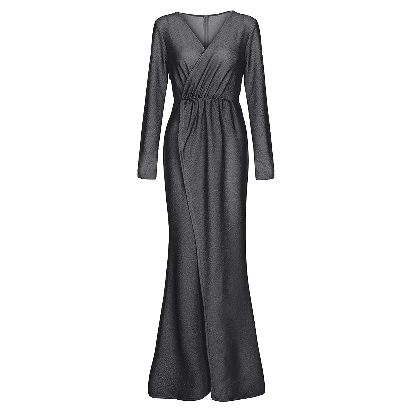 

Women Fashion Sexy Solid Color Leeveless Long Sleeve Sheath Dress V-Neck Vestido De Noche Robe De SoiréE Chic Et éLéGante 원피스